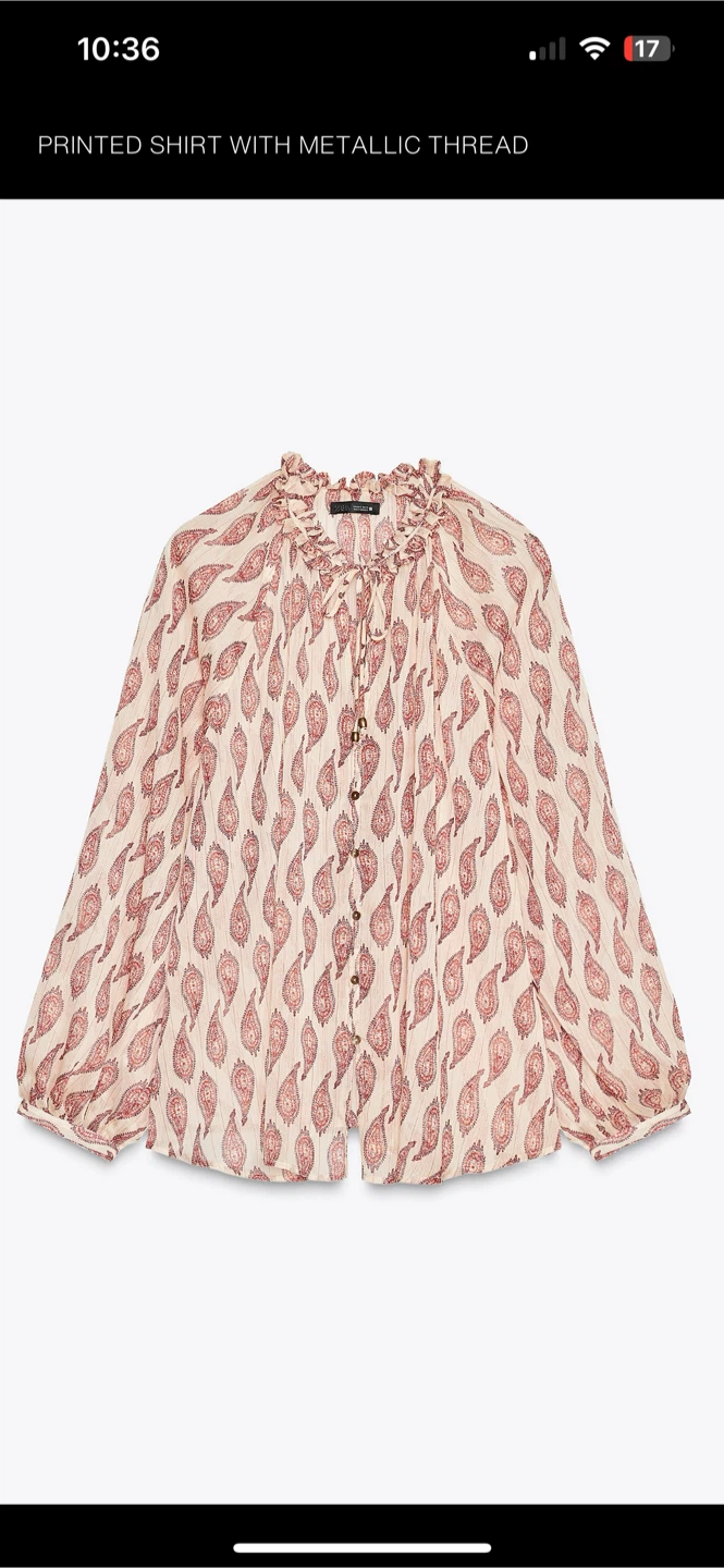 ***Move out sale*** Zara Printed Metallic Thread Shirt