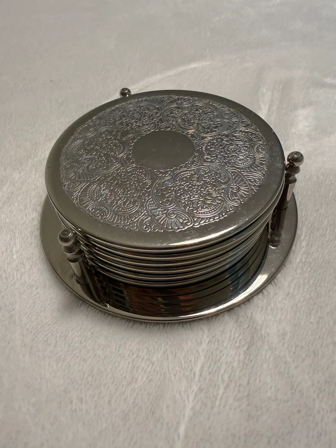 Vintage Silver Plated Coasters with Holder