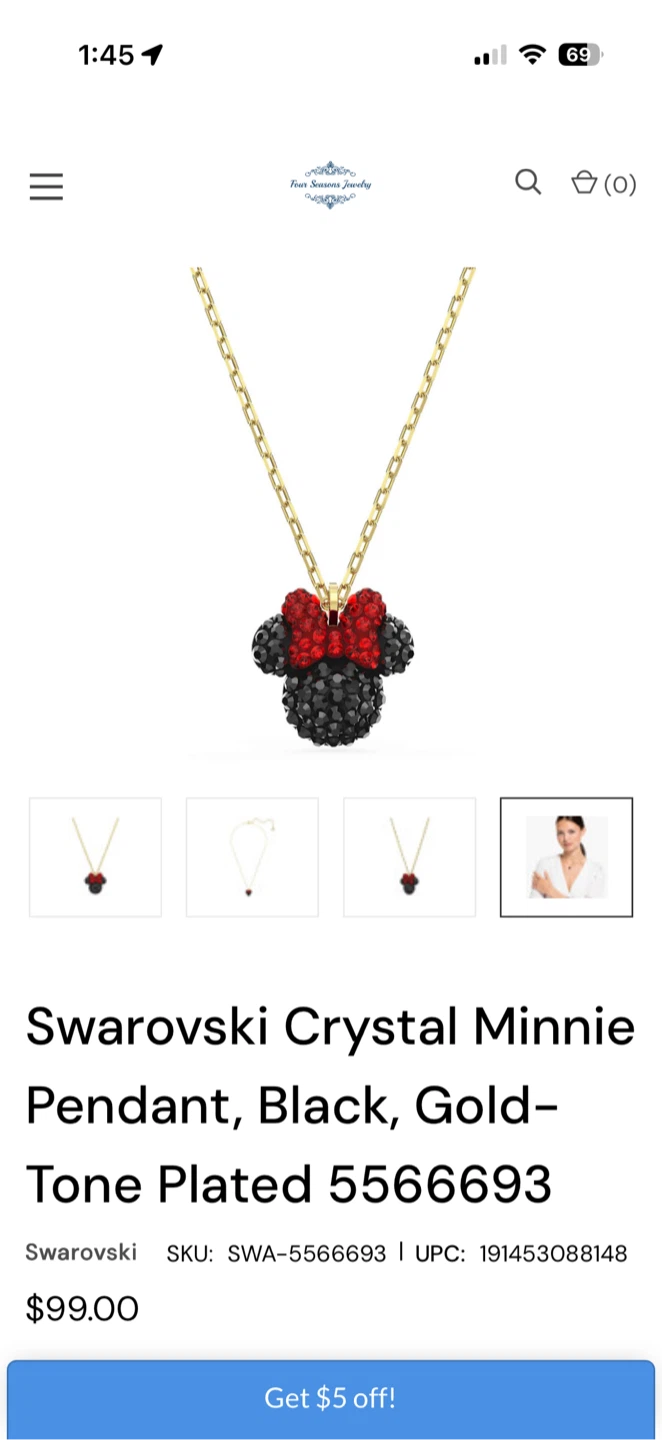 Swarovski Crystal Minnie Pendant, Black, Gold-Tone Plated