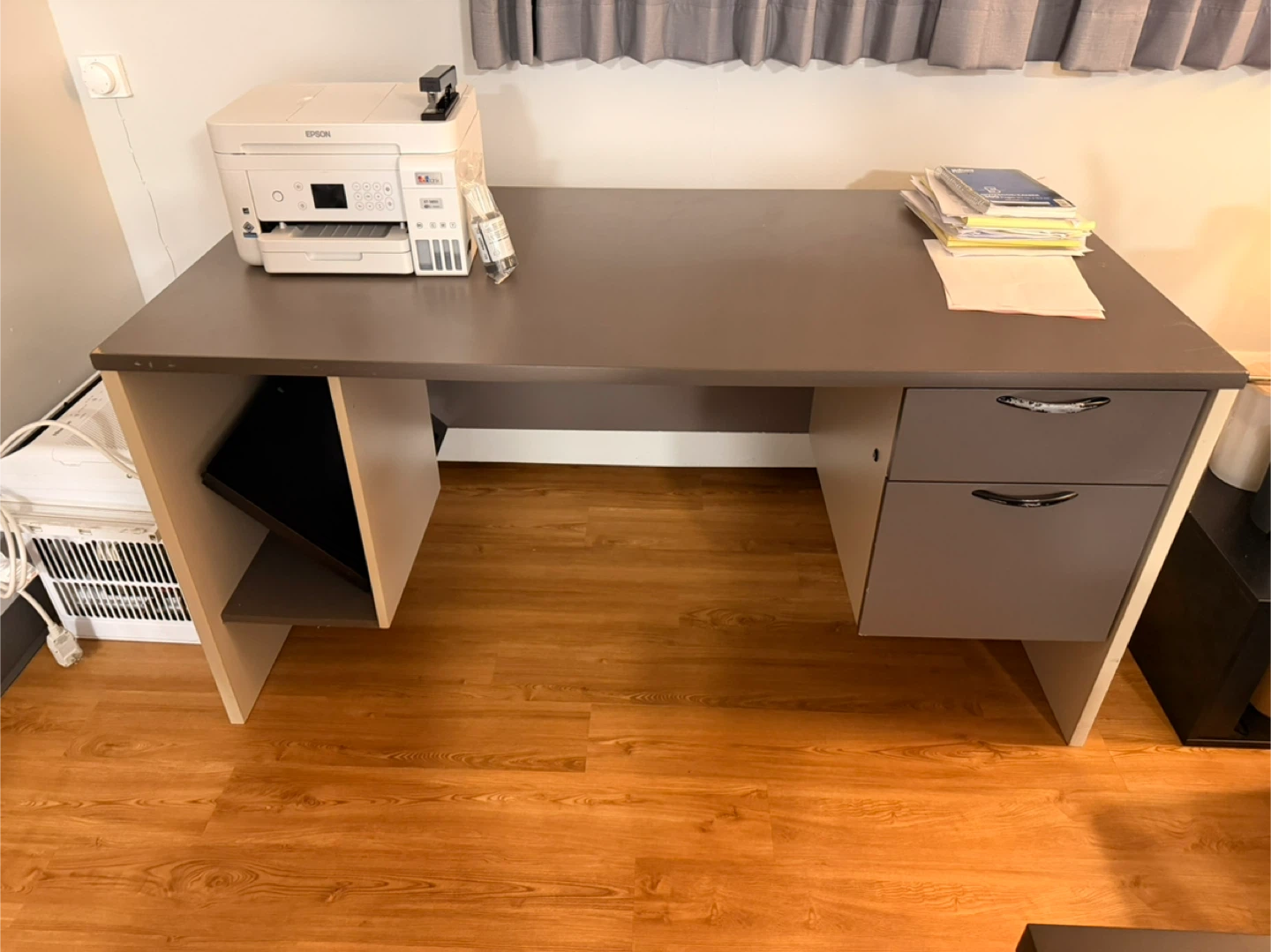 Sturdy Grey Desk with Drawers