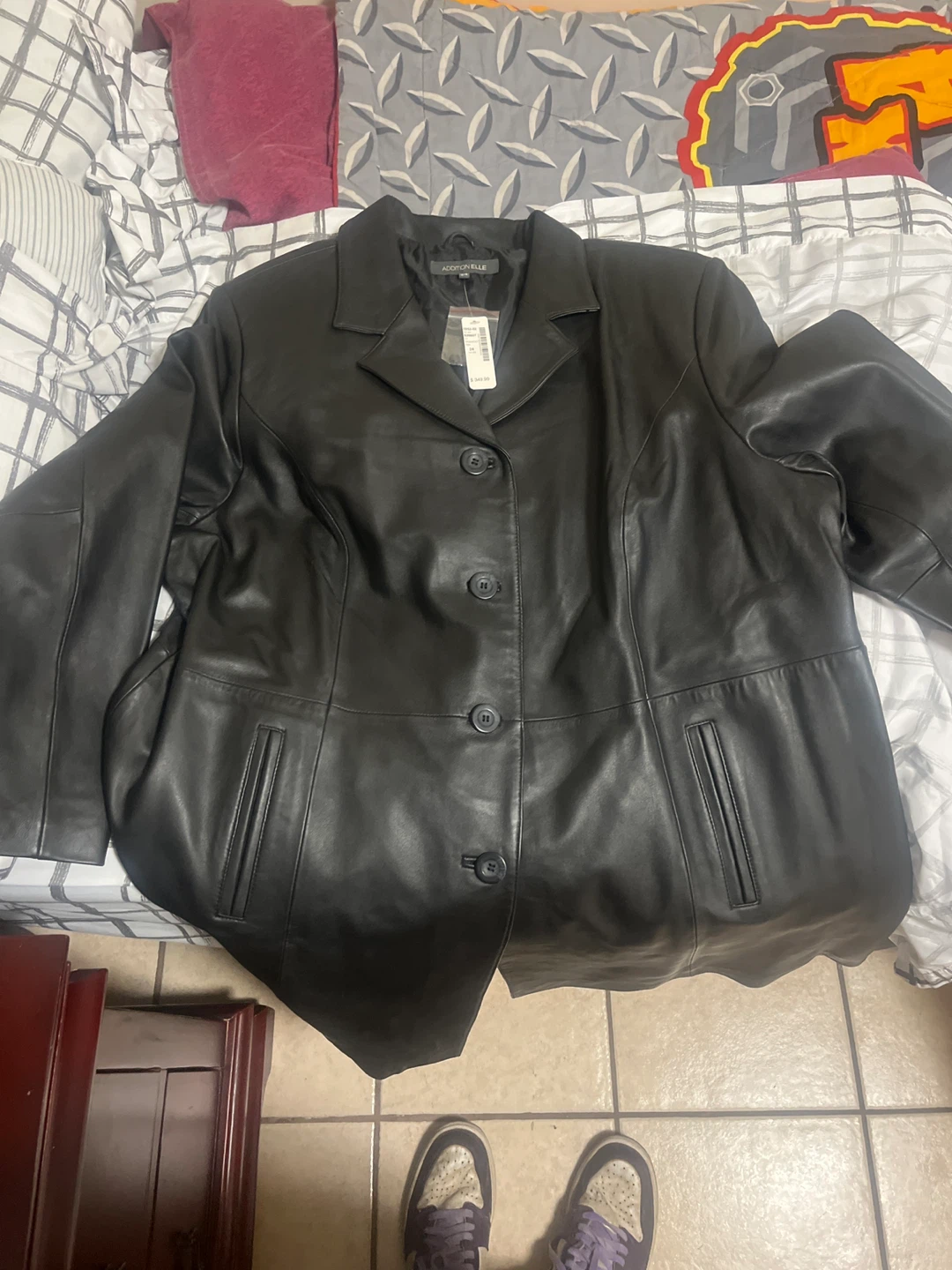 Addition Elle Black Leather Jacket - Size 24