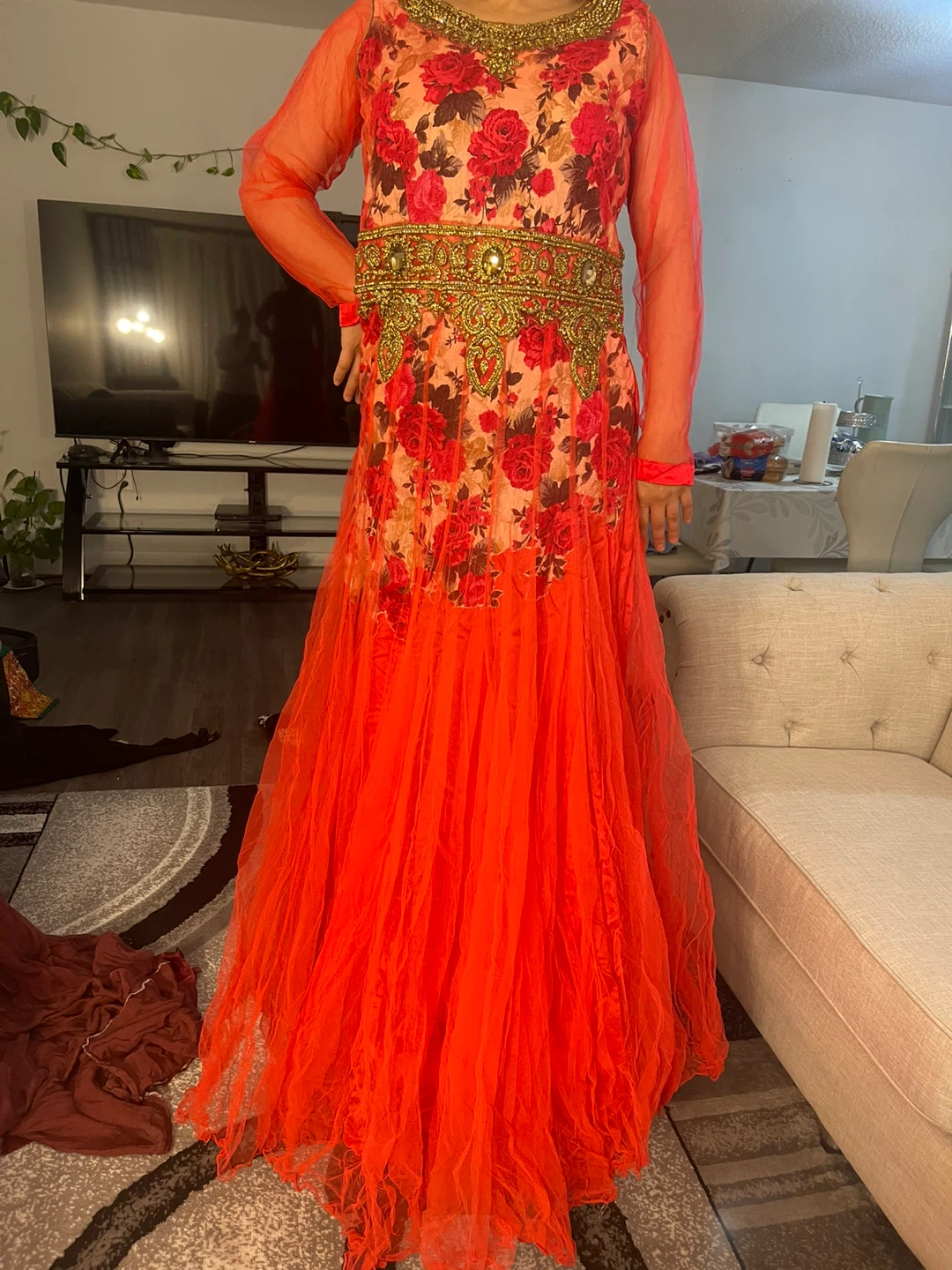 Orange Floral Anarkali Dress - photo 3