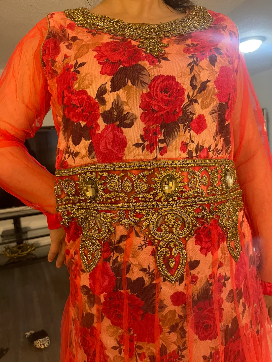 Orange Floral Anarkali Dress - photo 5