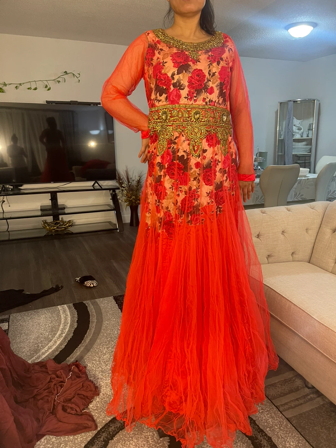 Orange Floral Anarkali Dress - photo 2