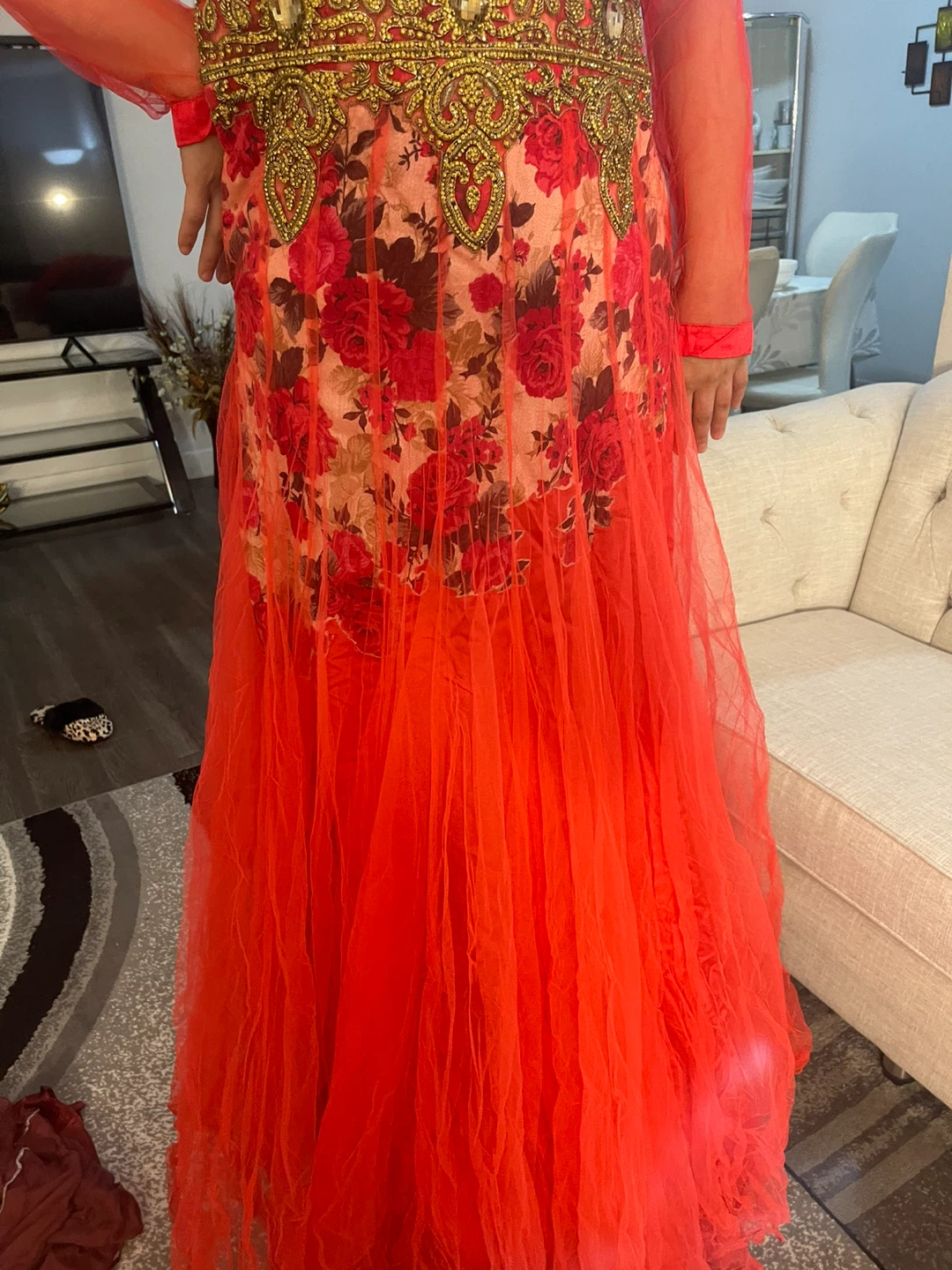 Orange Floral Anarkali Dress - photo 4