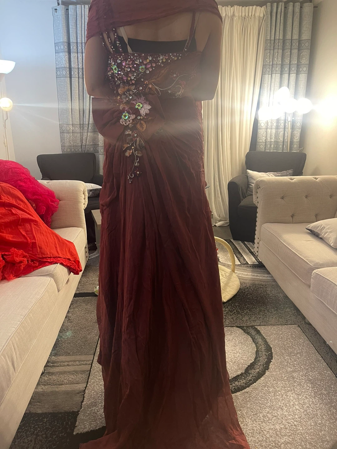 Elegant Burgundy Dress with Embellishments - photo 5