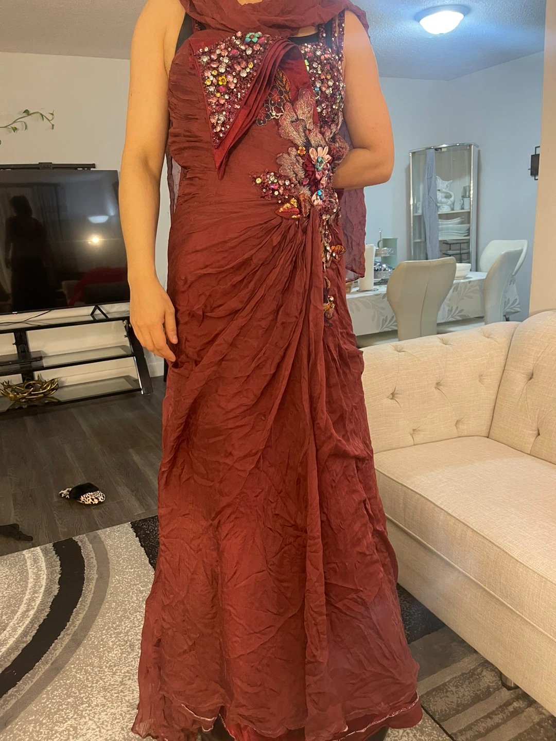 Elegant Burgundy Dress with Embellishments