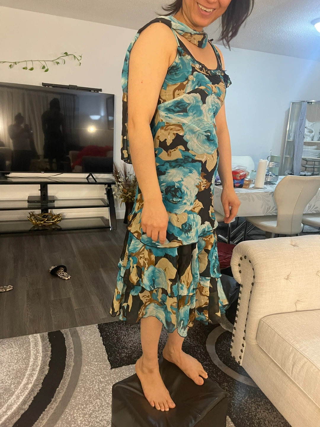 Floral Print Dress with Scarf
