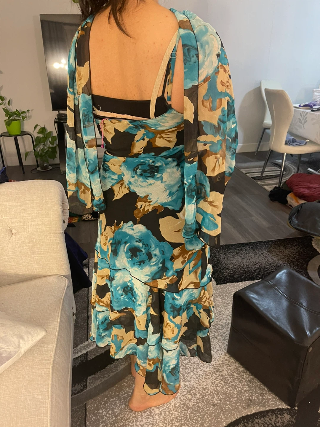 Floral Print Dress with Scarf - photo 3