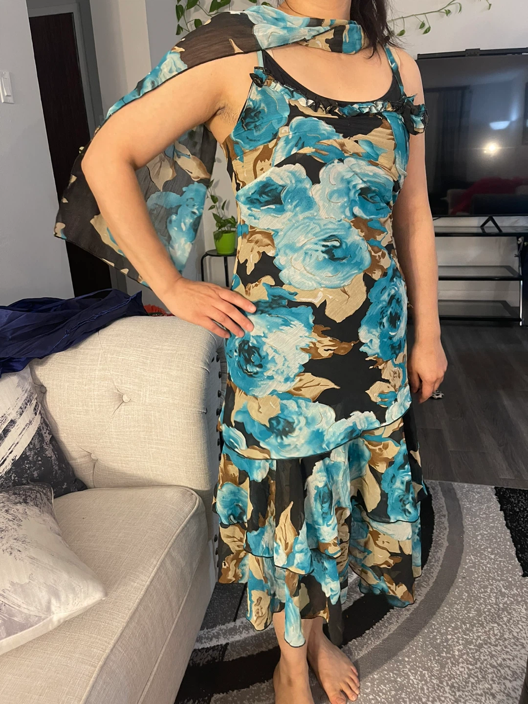 Floral Print Dress with Scarf - photo 5