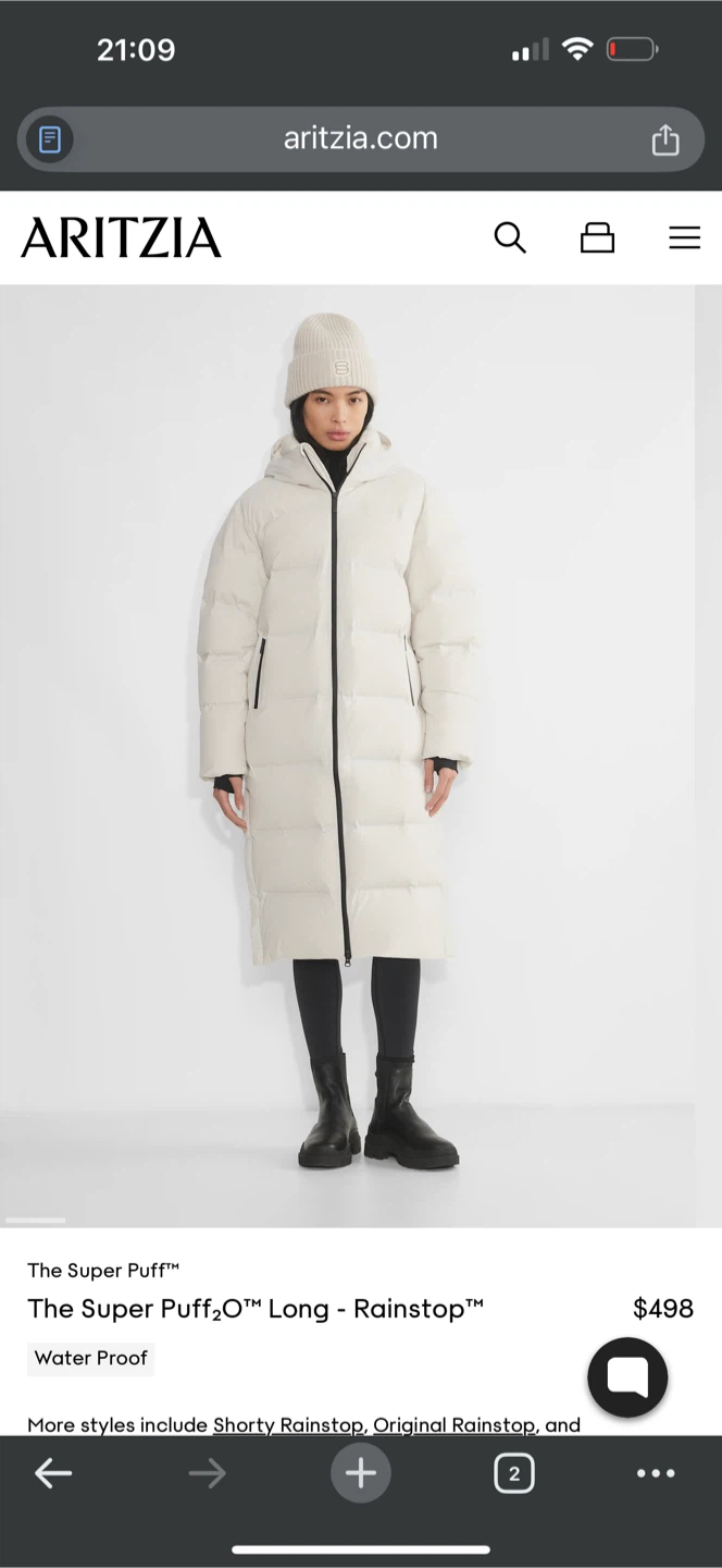Aritzia Super Puff2O Long Rainstop Coat - XS