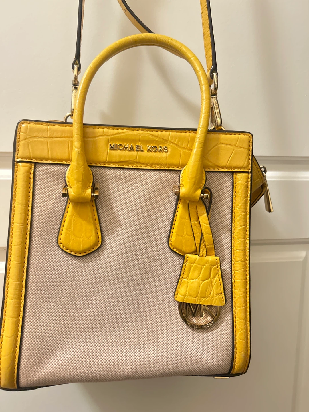 MICHAEL KORS Colette Ecru Leather Medium Canvas Messenger