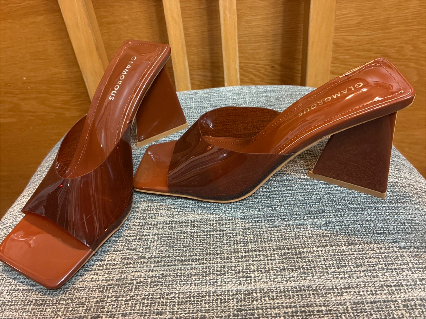 New Glamorous Patent Triangle Heeled Mules Size 8 - photo 4