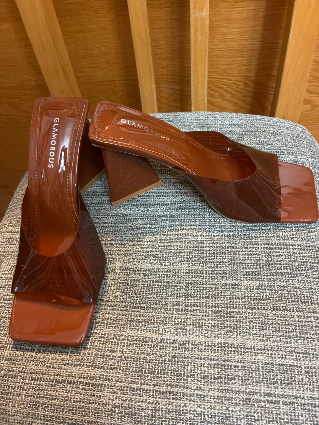New Glamorous Patent Triangle Heeled Mules Size 8