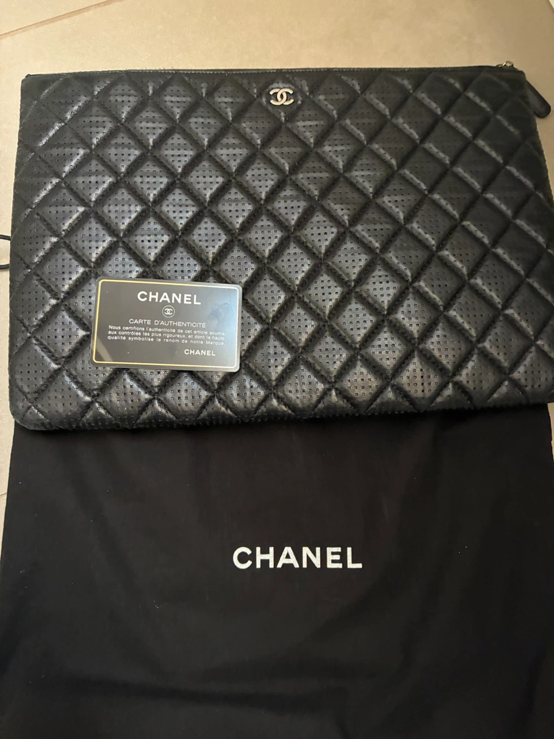 Chanel Black Quilted Pouch with Dust Bag
