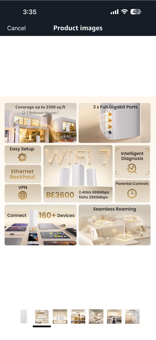 New Tenda Nova BE3600 Whole Home Mesh Wi-Fi 7 System - photo 3