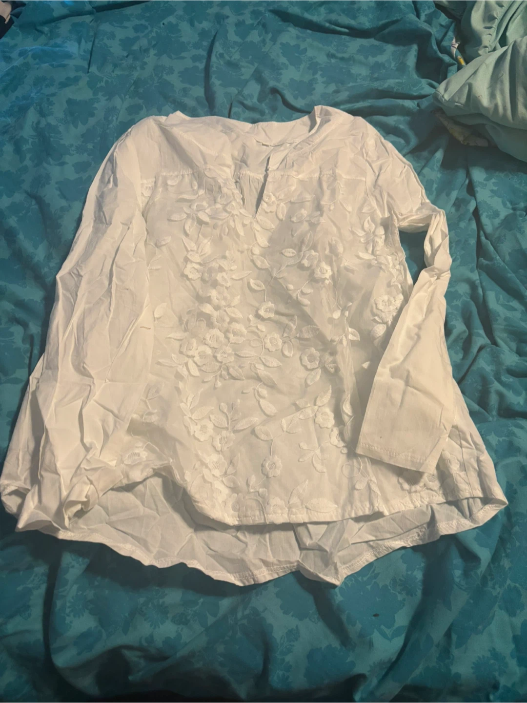 White Floral Embroidered Blouse