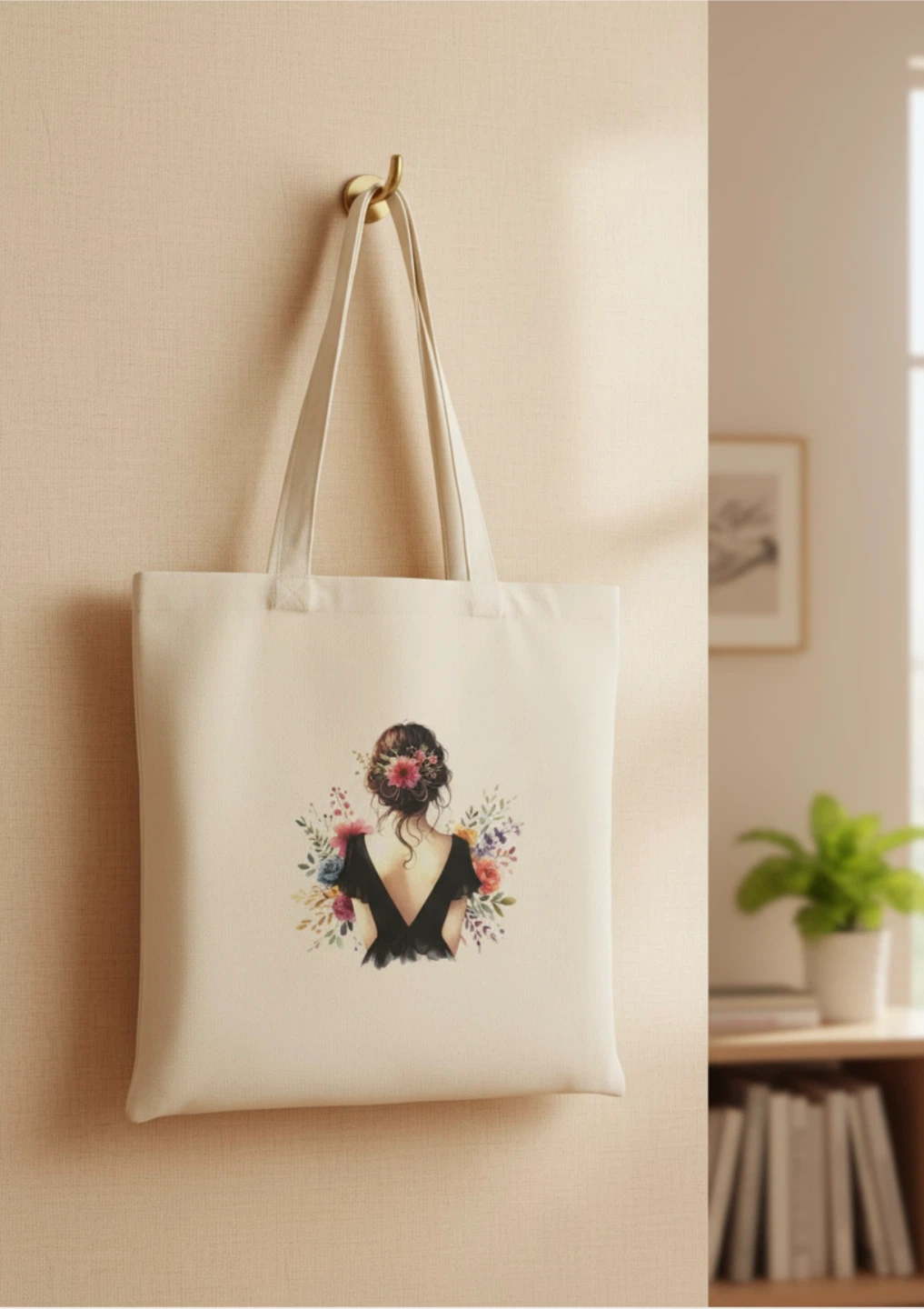 Tote Bag with Floral Woman Print