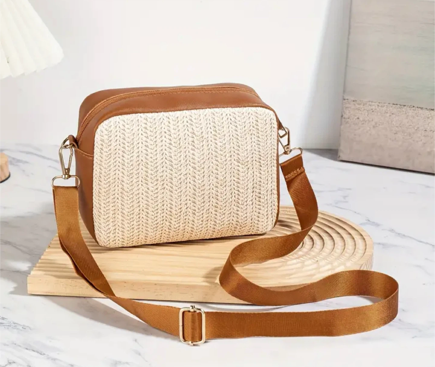 New! Brown Woven Crossbody Bag - 7.48 in - photo 3