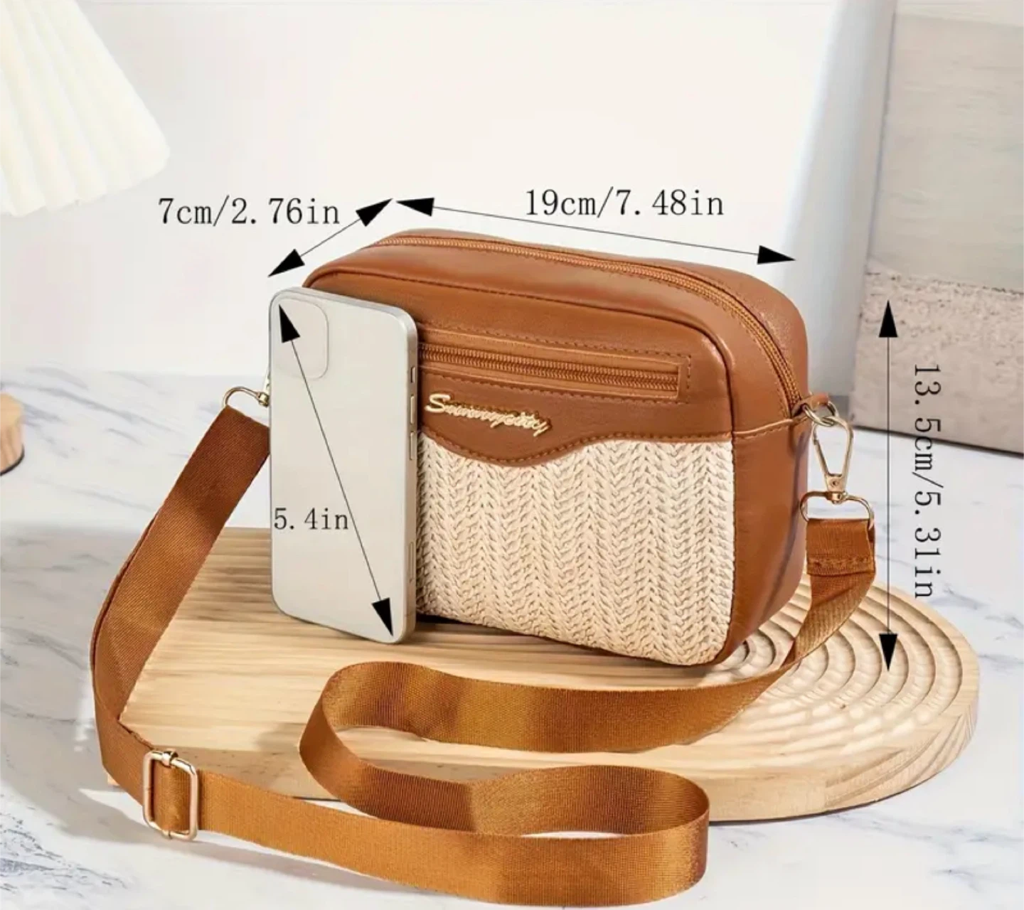 New! Brown Woven Crossbody Bag - 7.48 in - photo 2