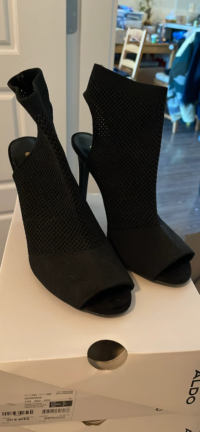 Black Open Toe Booties, Size 9