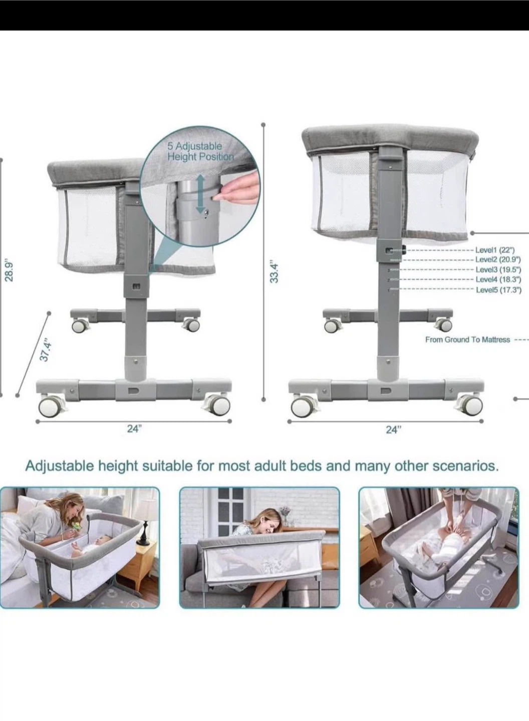 2-in-1 Baby Bassinet Bedside Sleeper, for Infant Newborn - photo 3