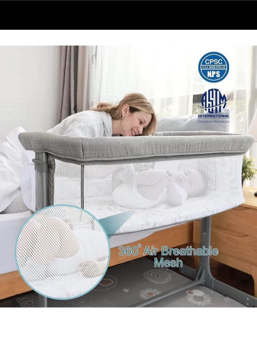 2-in-1 Baby Bassinet Bedside Sleeper, for Infant Newborn - photo 4