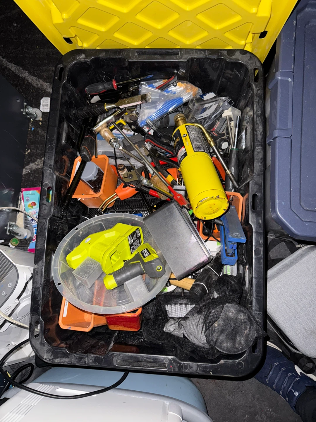 Tote of Various Tools and Equipment