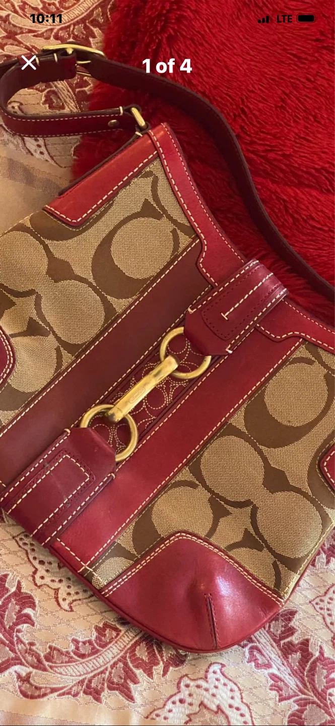 ❤️Coach Red & Brown Signature Shoulder Bag