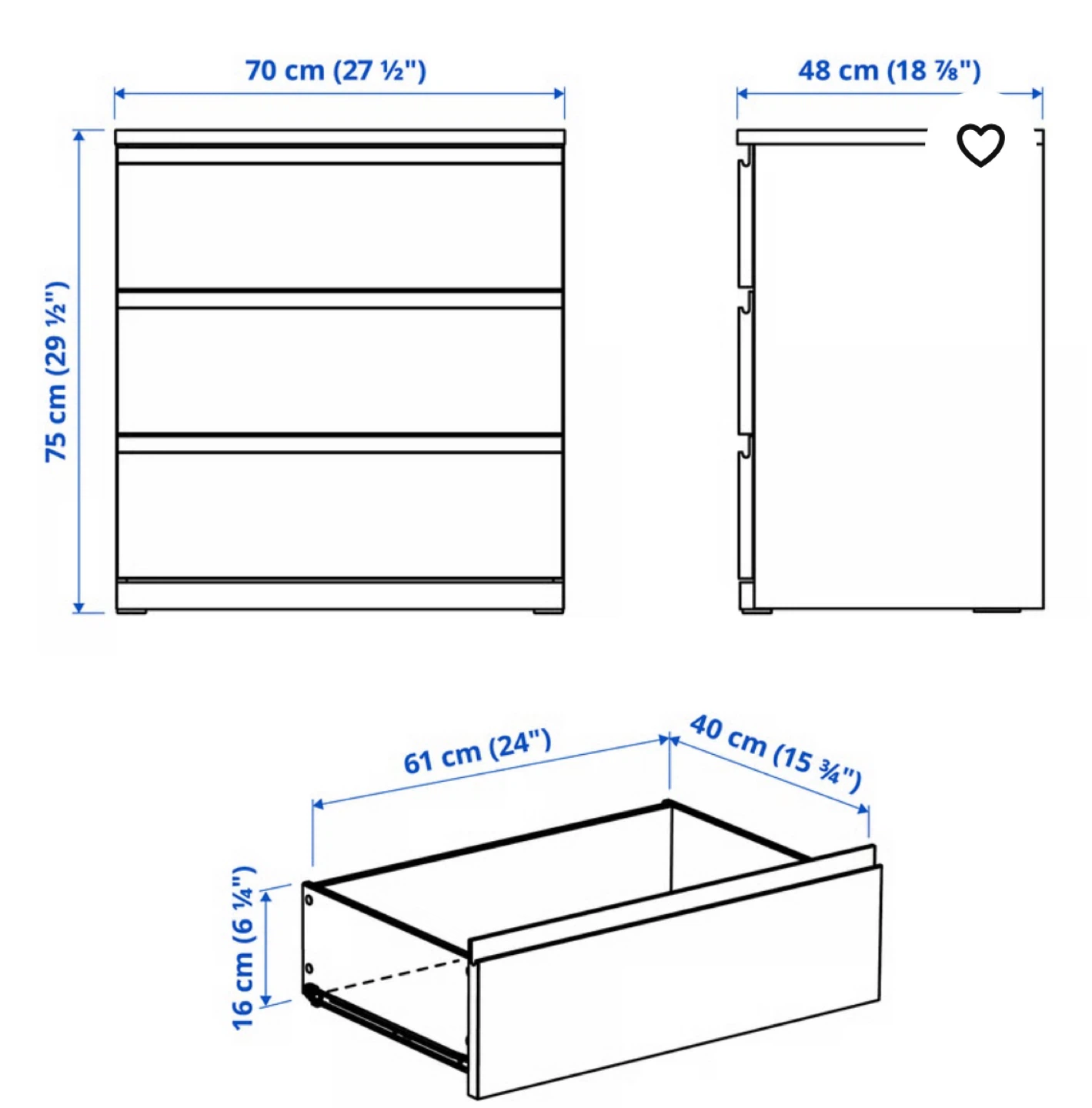 IKEA 3-drawer chest, brown-black - photo 3