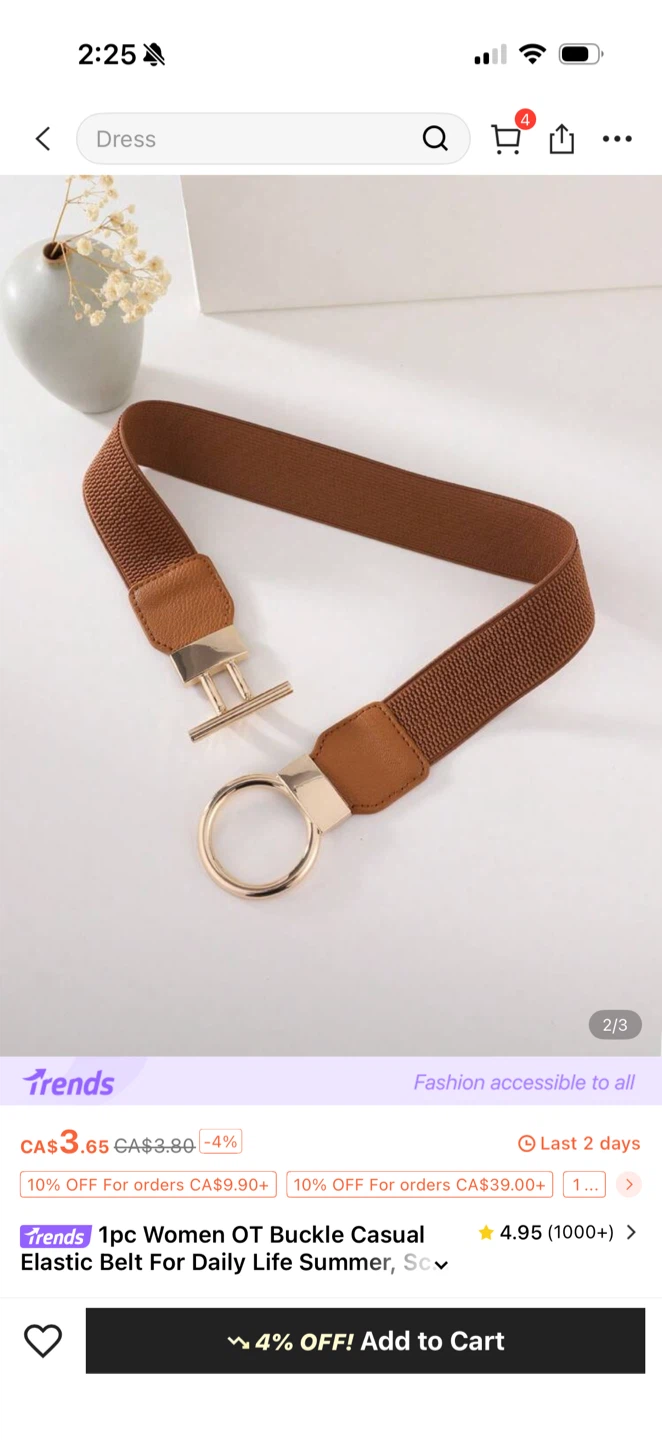 Women's Elastic Buckle Belt, Brown - photo 2