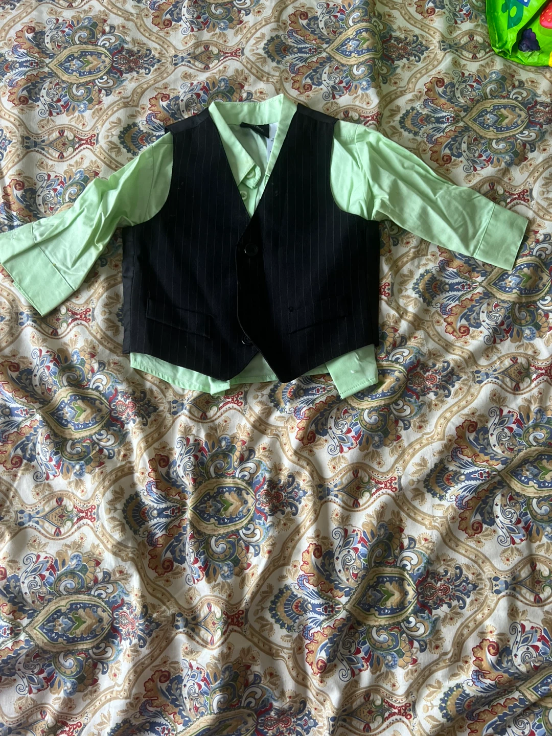 Kids' Black Vest & Green Shirt Set