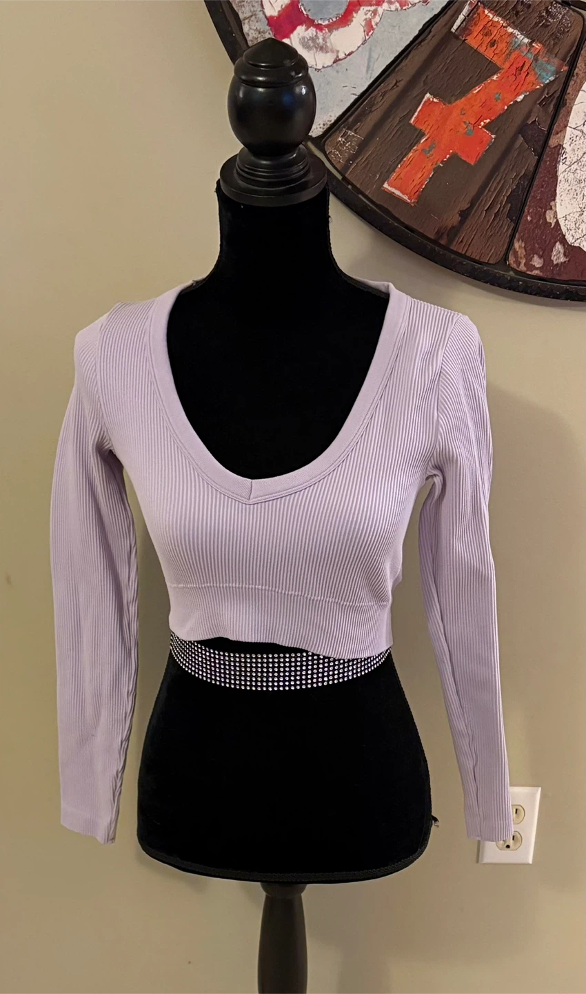 ✨✨Lilac Ribbed Long Sleeve Crop Top