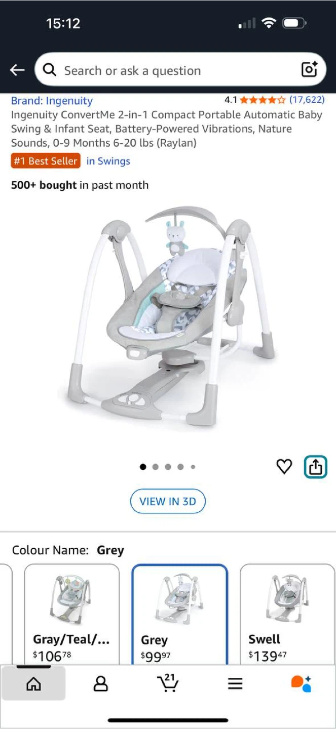 Ingenuity ConvertMe 2-in-1 Compact Portable Baby Swing & Infant