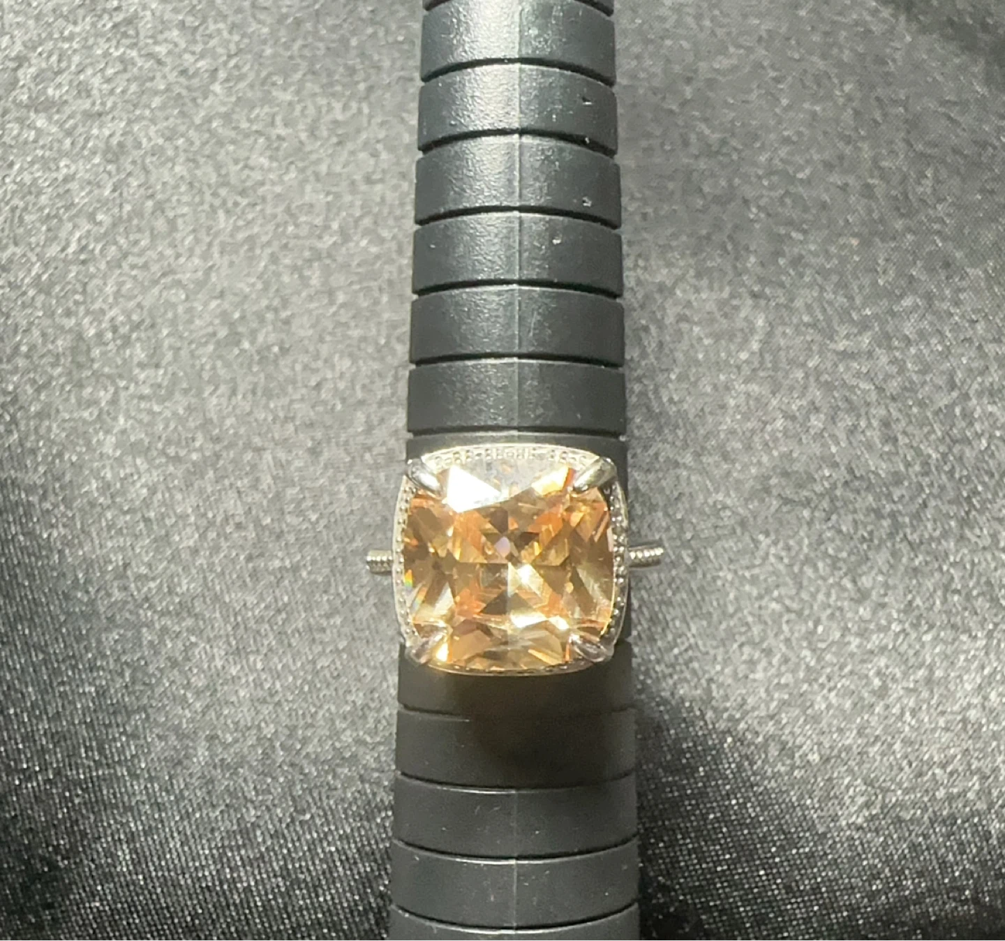 925 Silver Big Big Sparkling Yellow Cushion Cut Ring - photo 2