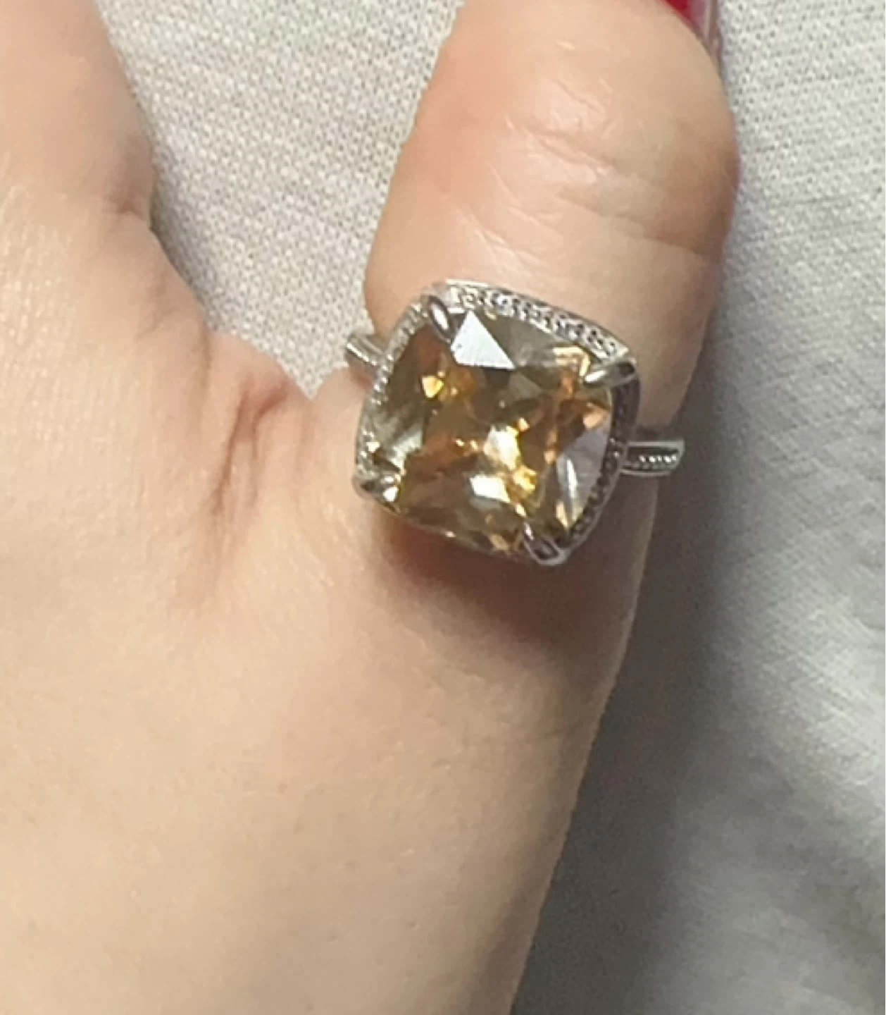 925 Silver Big Big Sparkling Yellow Cushion Cut Ring - photo 4