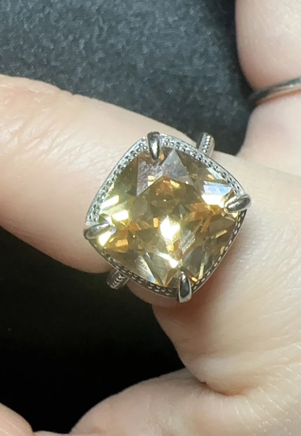 925 Silver Big Big Sparkling Yellow Cushion Cut Ring - photo 5