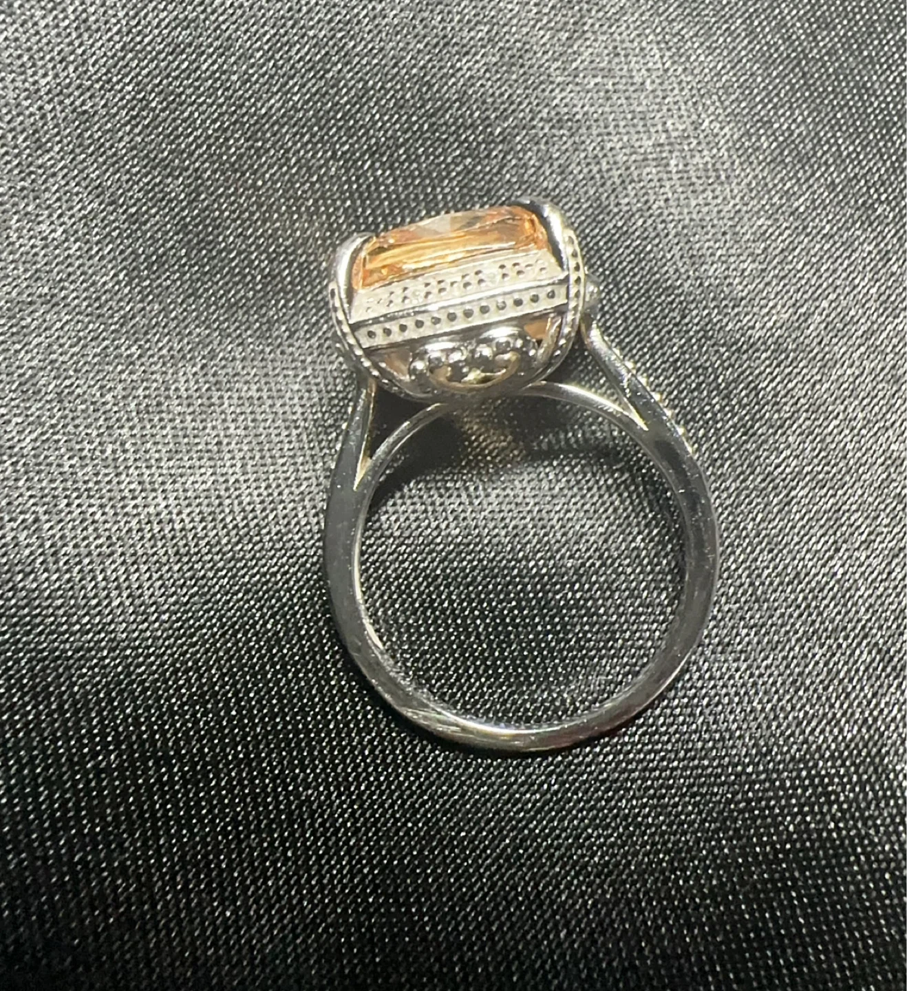 925 Silver Big Big Sparkling Yellow Cushion Cut Ring