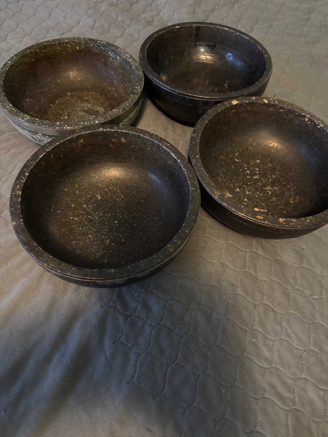 Set of Four Dark Korean bibimbap Stone Bowls - photo 3