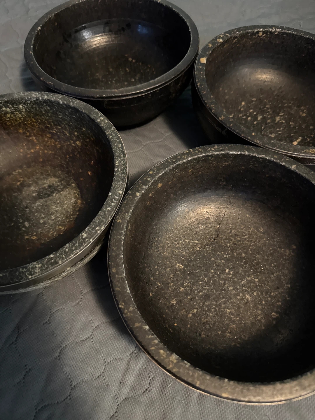 Set of Four Dark Korean bibimbap Stone Bowls - photo 4