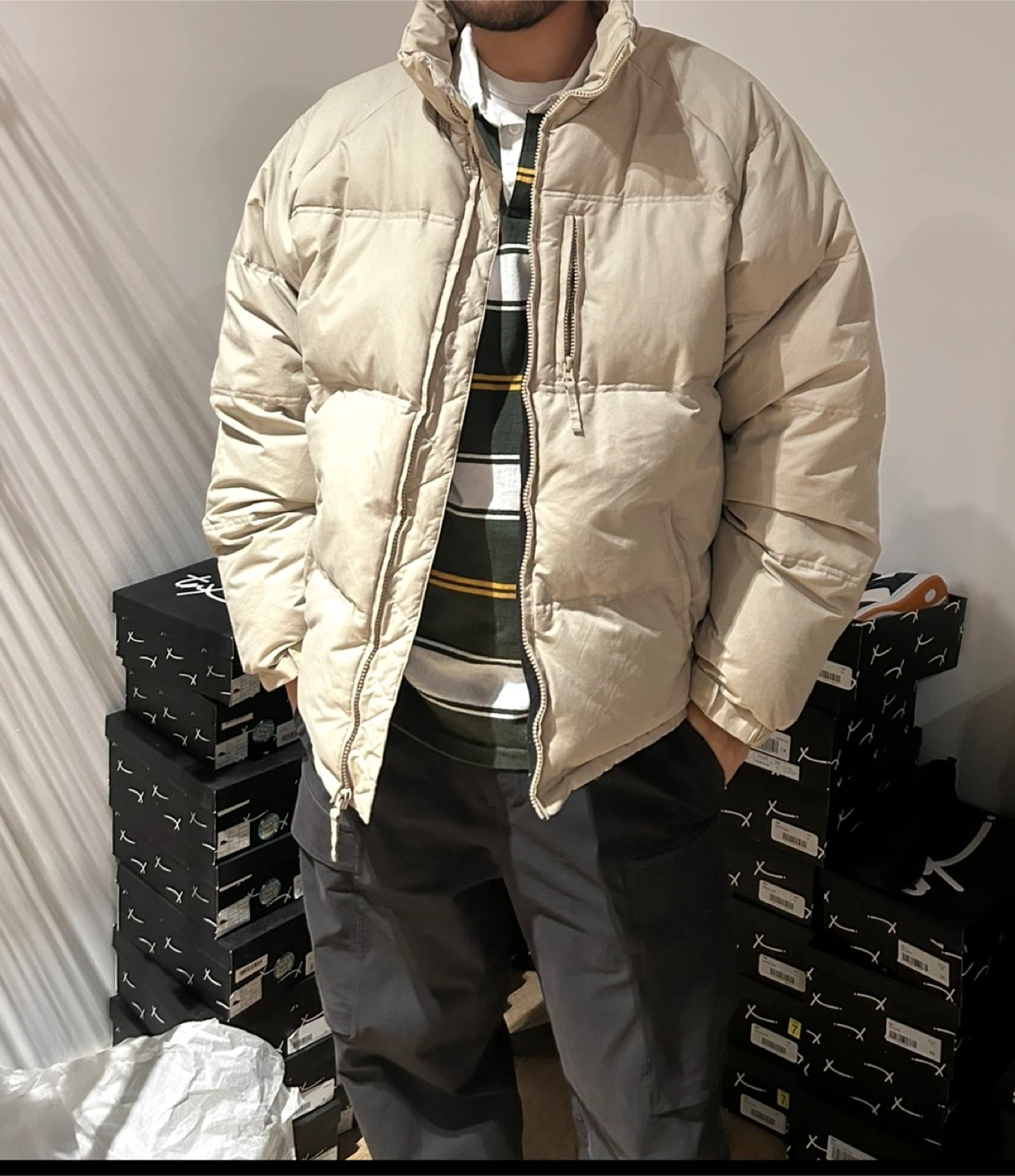 Oversized downfilled Beige Puffer Jacket