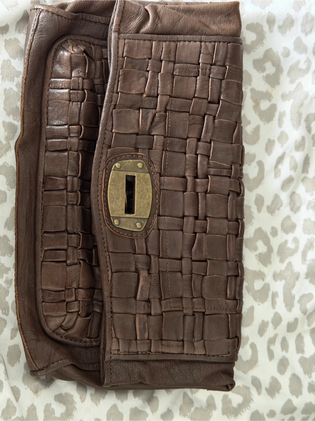 Brown Woven Leather Clutch