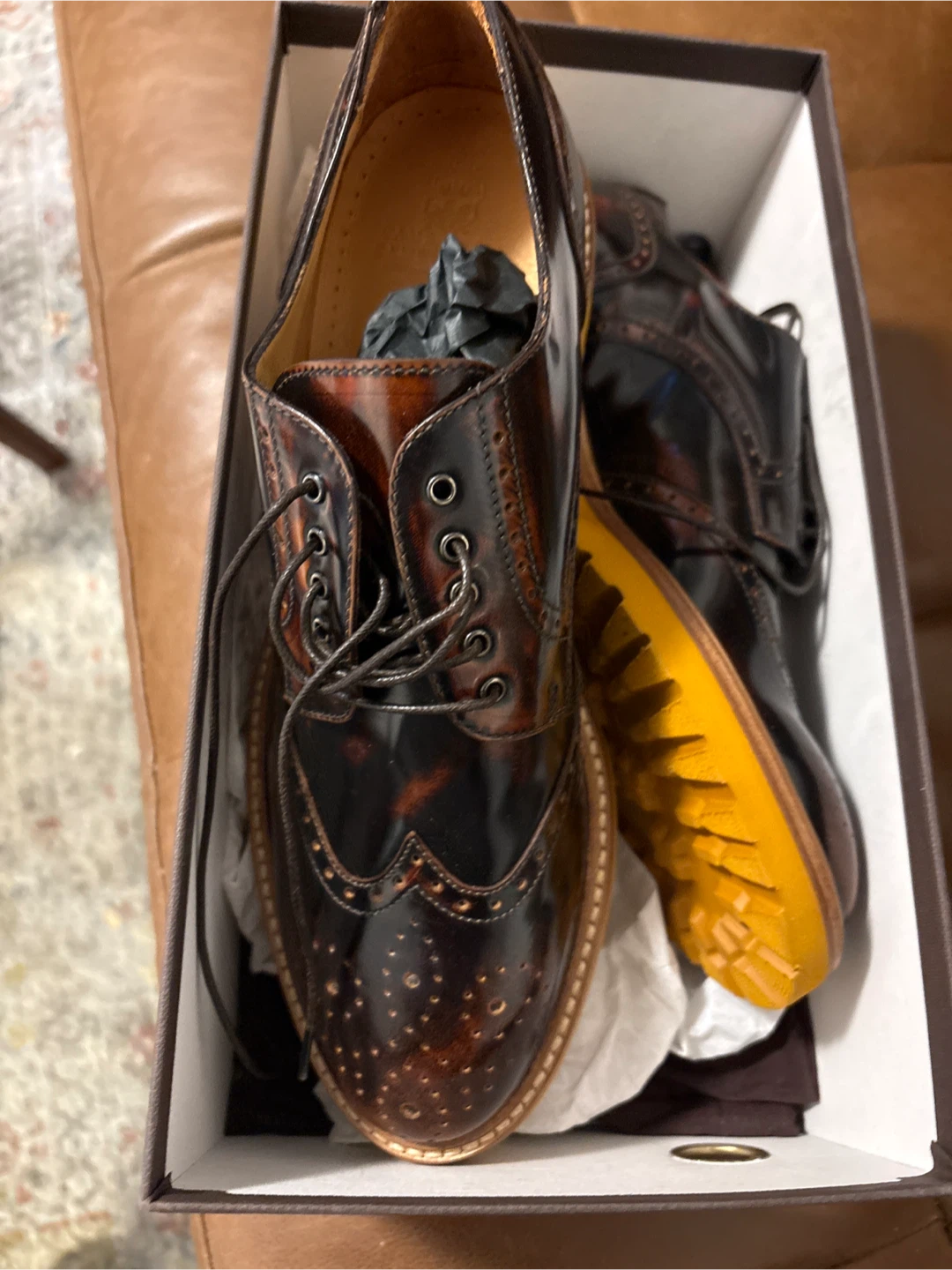 Carrelengo Brown Leather Wingtip Shoes - Size 39 - photo 4