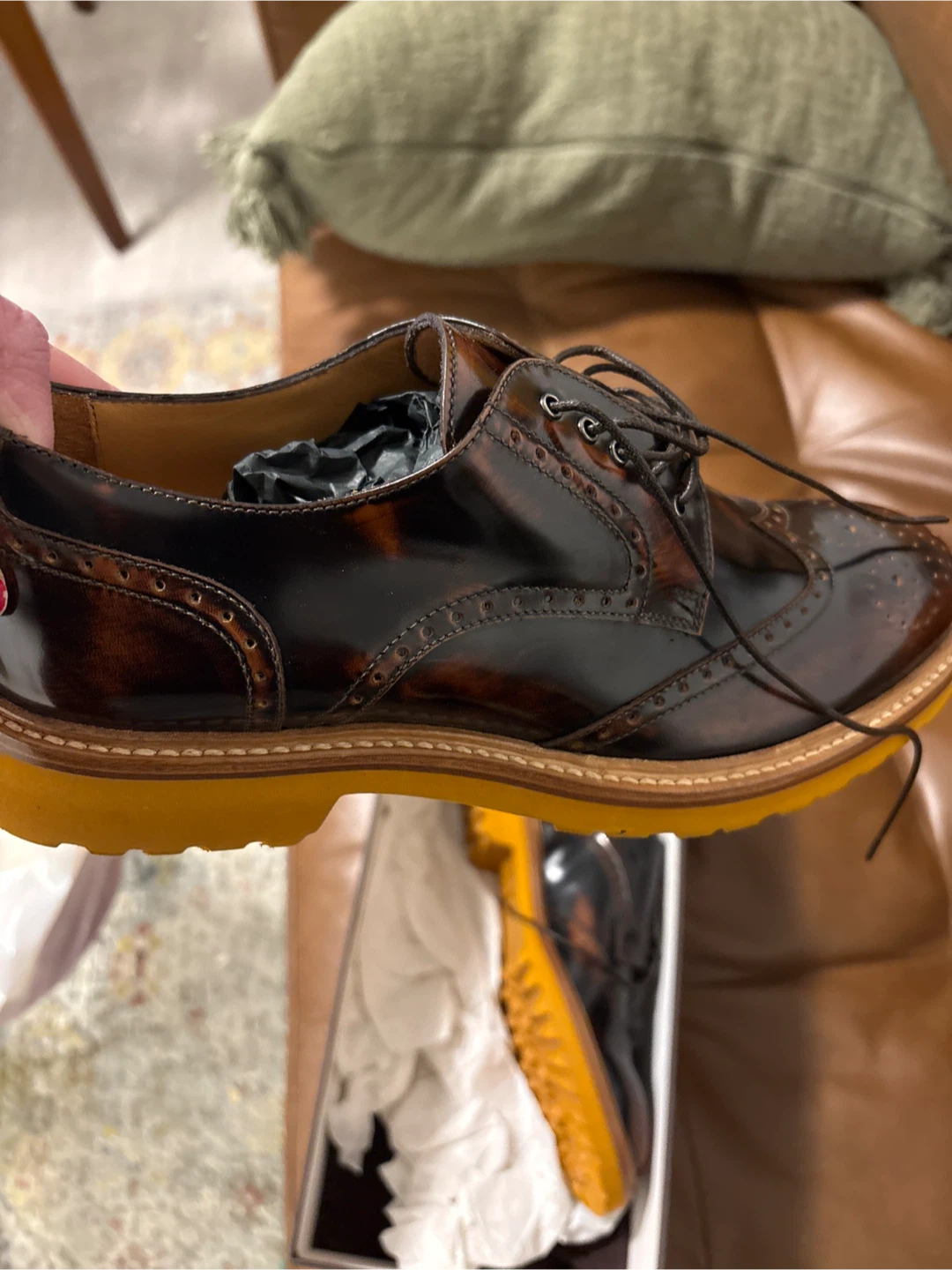 Carrelengo Brown Leather Wingtip Shoes - Size 39 - photo 3