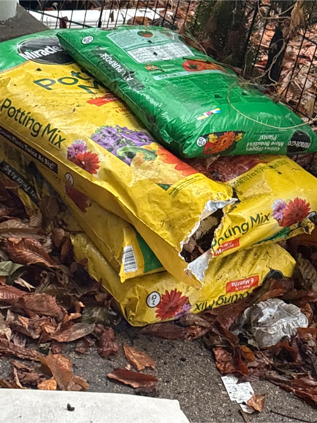 Bags of potting mix one is opened