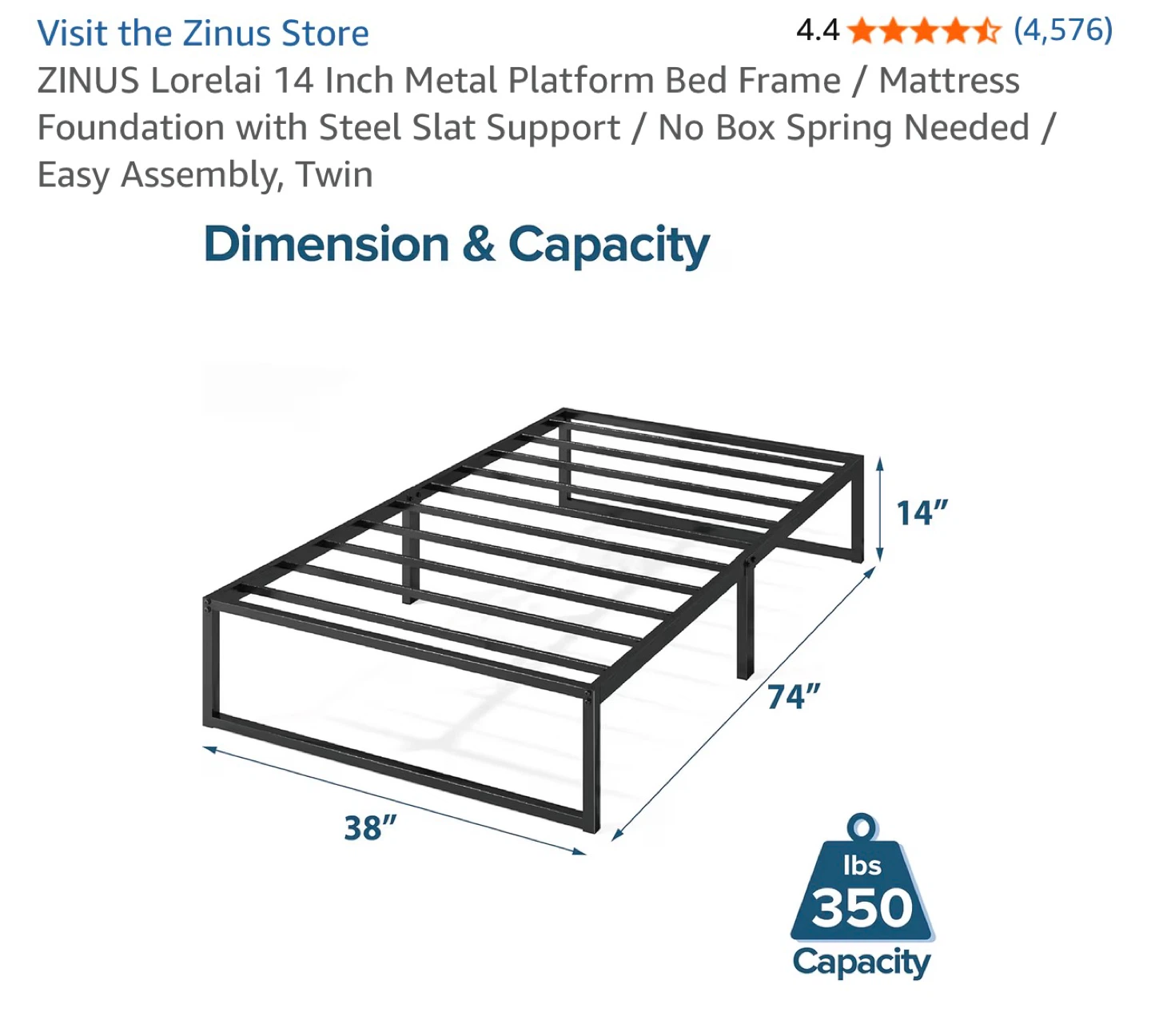 Zinus Lorelai 14 Inch Twin Metal Bed Frame - photo 2
