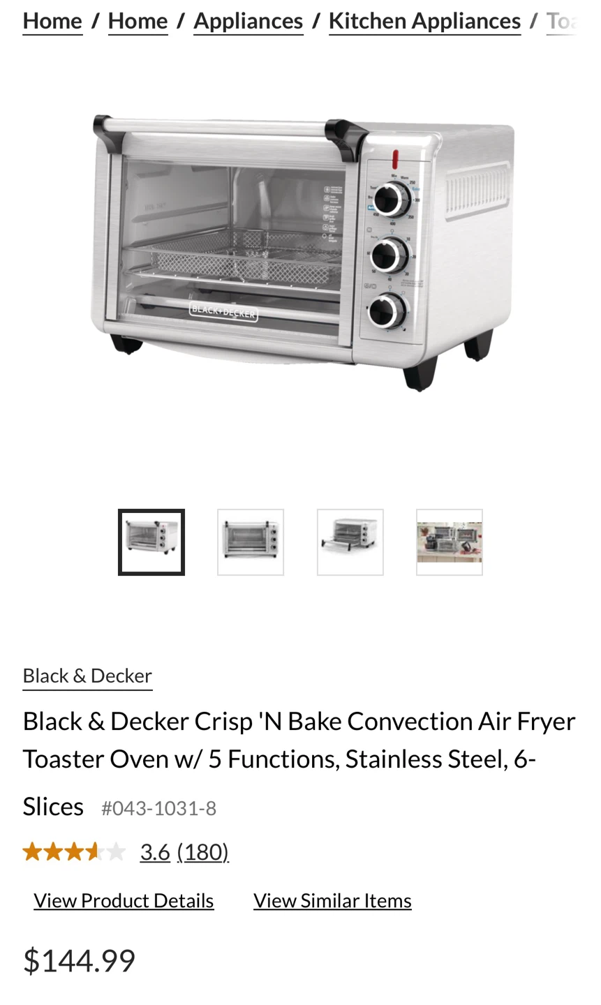 Black & Decker Crisp 'N Bake Convection Air Fryer Toaster