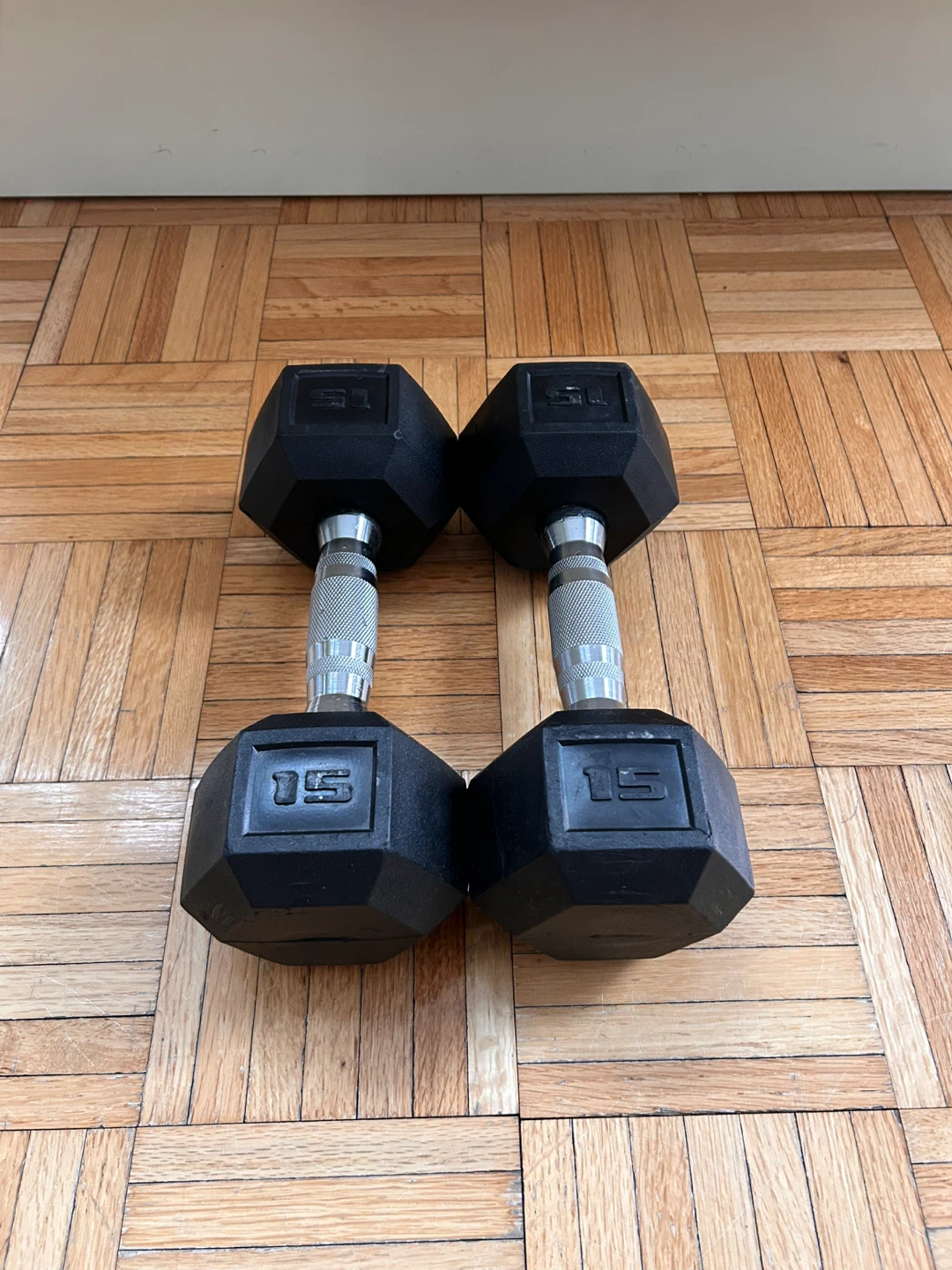 Rubber Encased Hex Dumbbell Weight - 15lbs - Pair
