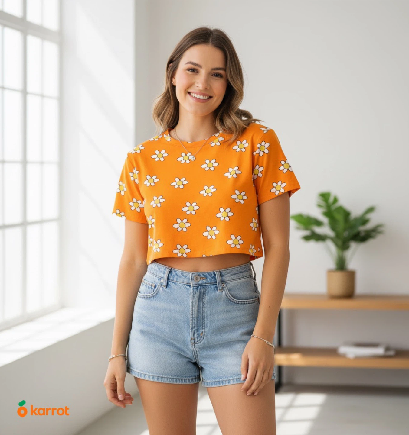 Terranova Orange Daisy Crop Top - Size L - photo 4