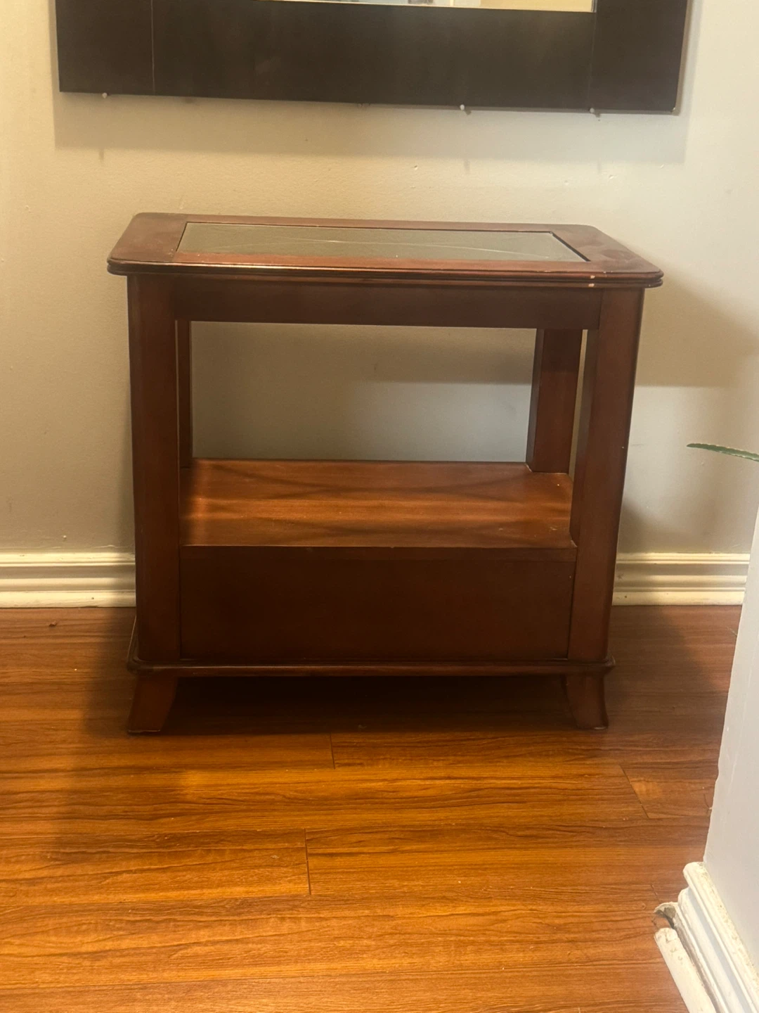 Solid Wood and glass top End Table with Drawer - photo 3